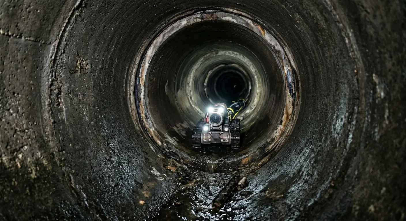 Robotic sewer camera inspecting pipe interior for Sewer Line Cleaning in Stephenville